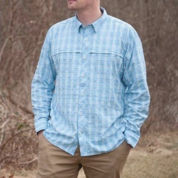 Simms Plaid Fishing‎ Outdoors Blue Button Shirt NWT Size Small - Picture 1 of 8